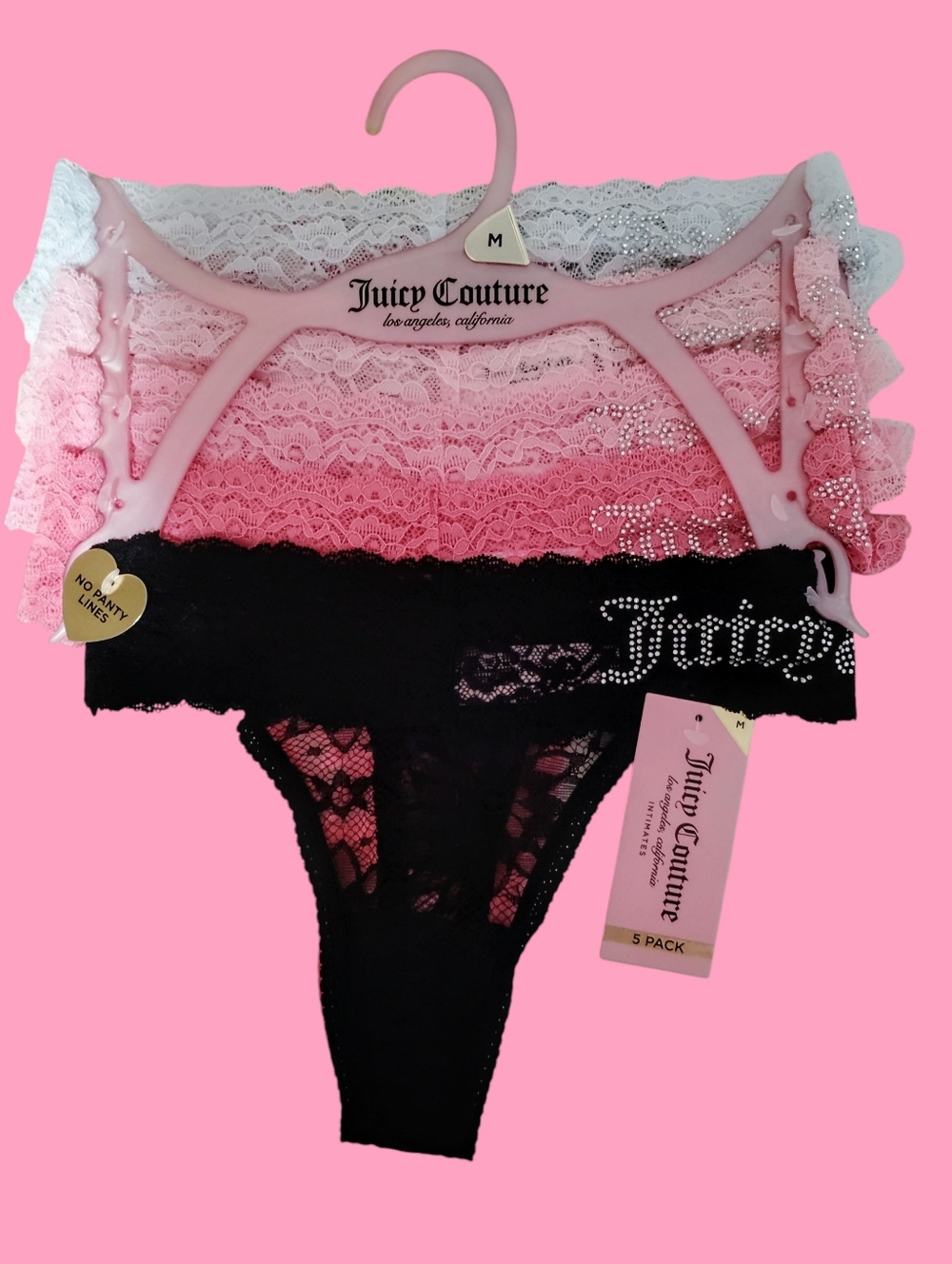 💎*Juicy Couture* 5-Pack Lace Thong Panties Set🩷🖤❤️🤍💎